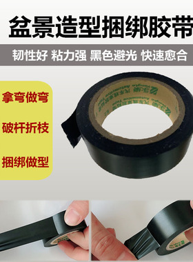 盆景拿弯做弯破杆折枝捆绑固定枝拉树枝做型蟠扎造型缠绕黑色胶带