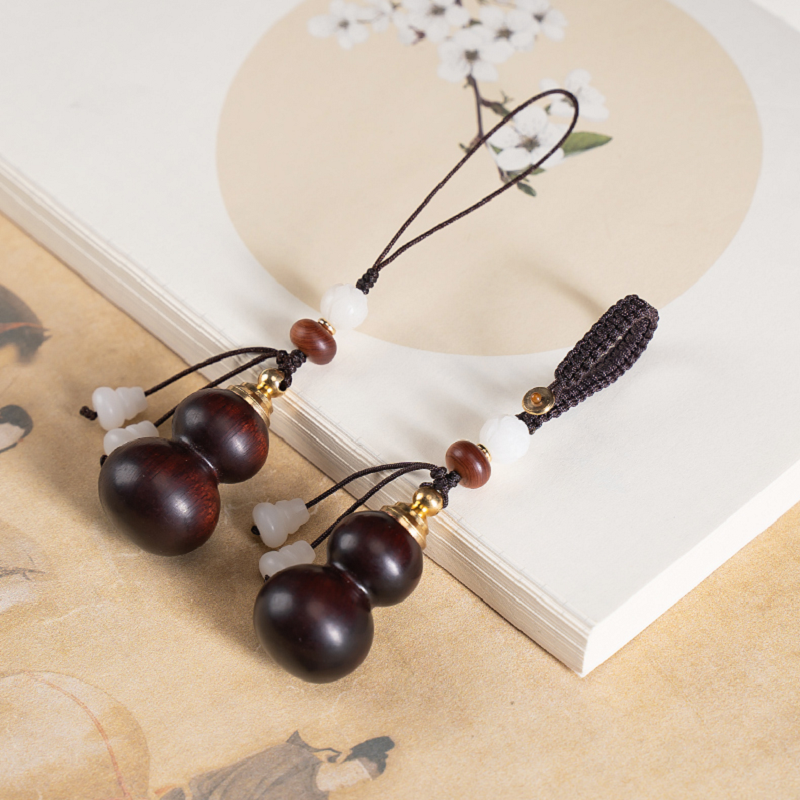 请道家法器守护福禄手机挂绳天然紫檀木葫芦手机链挂件汽车钥匙扣