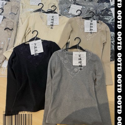 3071法式睫毛蕾丝V领打底秋衣秋裤羊绒双面磨毛暖暖套装