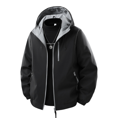 BUFFALO BOUND 户外运动风连帽夹克男宽松撞色拉链冲锋衣外套防风