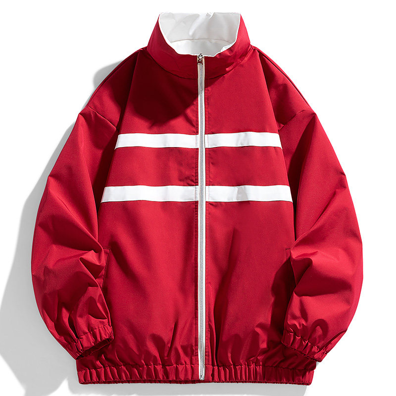 BUFFALO BOUND红色立领夹克男女情侣款宽松运动外套户外双面穿