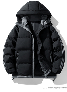 BUFFALO BOUND男士连帽棉衣加厚保暖休闲棉服冬季防风外套黑色