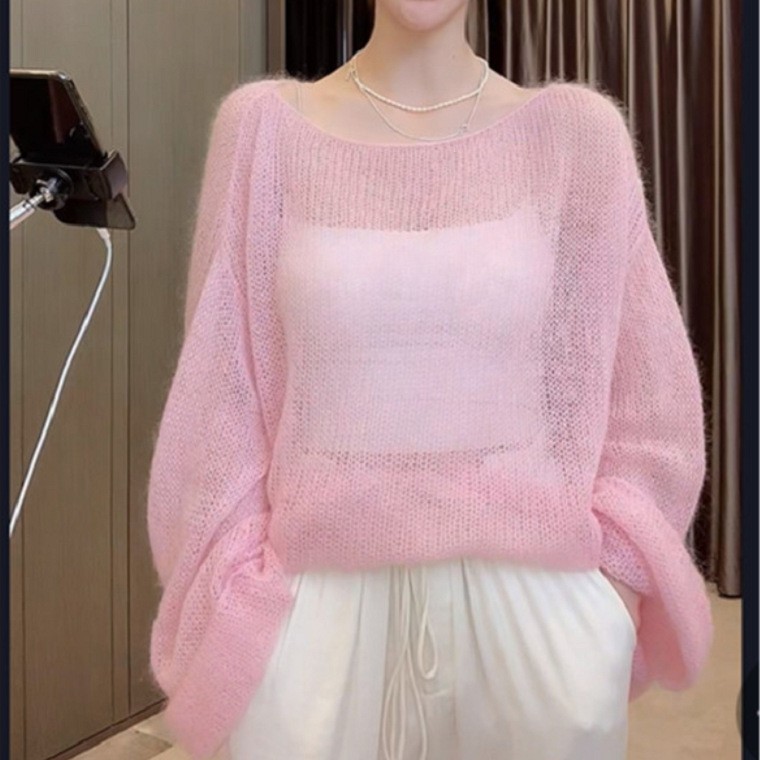 夏季镂空毛针织衫女装薄款慵懒风洋气宽松毛衣防晒衫罩衫外套上衣