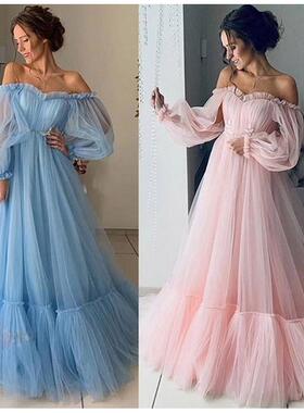 女一字肩网纱礼服连衣裙One shoulder sexy party evening dress