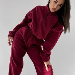 亚马逊时尚 女装 纯色宽松拉链立领卫衣休闲件套 新款 春秋热卖