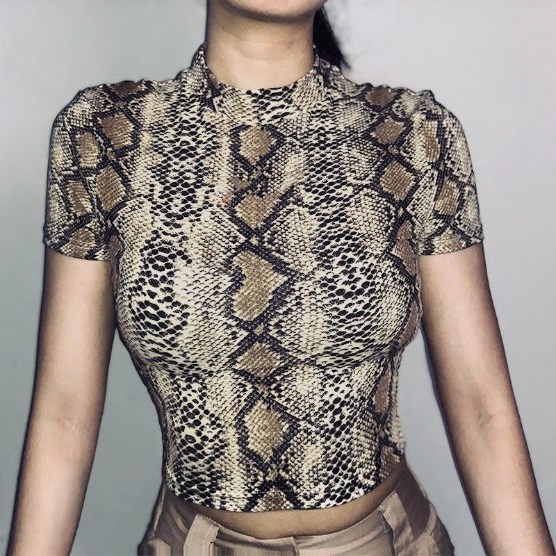 欧美夏爆款女上衣新款蛇纹印花短袖恤半高领短款女装,个性定制/设计服务/DIY,连衣裙加工定制,淘宝优惠券,粉丝福利购,淘宝优惠卷