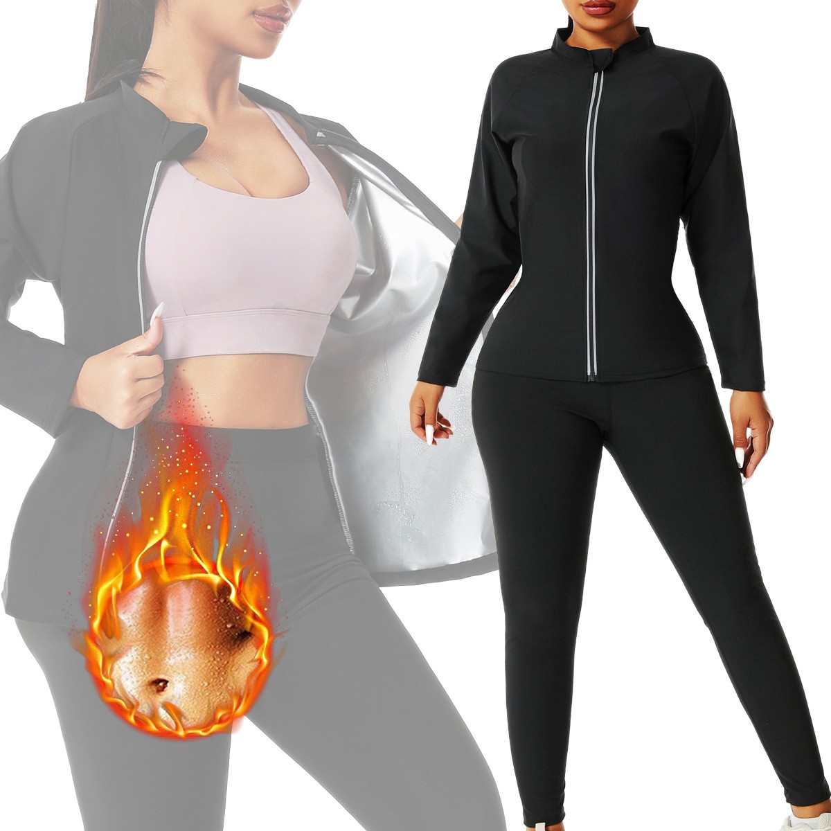 暴汗服女长短袖外套健身运动跑步爆汗瑜伽服排汗发热拉链