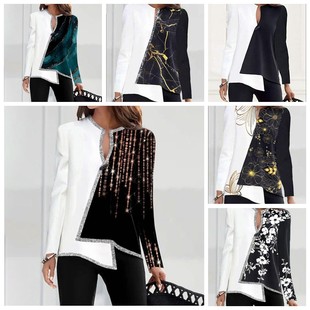 印花领下摆不对称女长袖 春秋数码 卫衣恤衫 上新