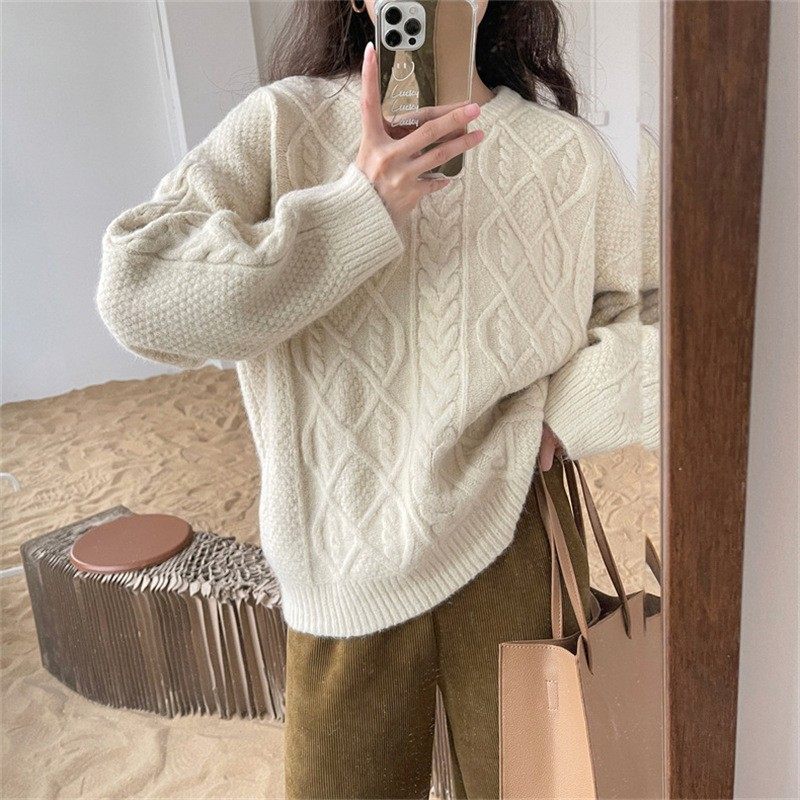 毛衣女秋冬新款日系甜美温柔风圆领麻花宽松显瘦长袖套头针织上衣,个性定制/设计服务/DIY,连衣裙加工定制,淘宝优惠券,粉丝福利购,淘宝优惠卷