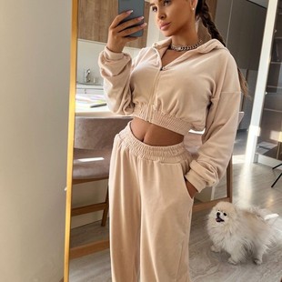 两件套 拉链连帽休闲卫衣松紧长裤 亚马逊欧美外贸跨境套装 长袖