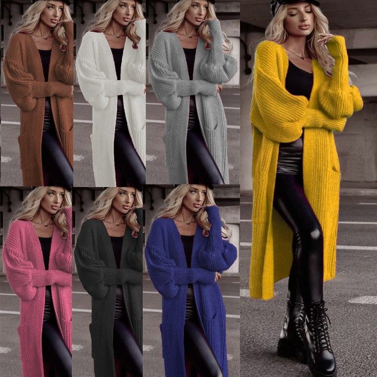 秋冬跨境亚马逊新款女装纯色宽松针织衫女欧美口袋灯笼袖外套毛衣,个性定制/设计服务/DIY,连衣裙加工定制,淘宝优惠券,粉丝福利购,淘宝优惠卷