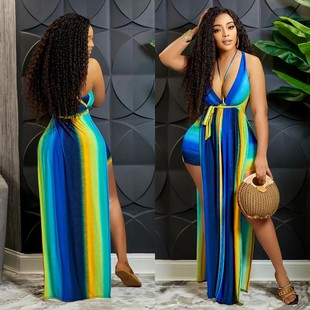 新品 印花吊带连体裤 亚马逊欧美女装 性感数码 女 时尚 跨境夏季