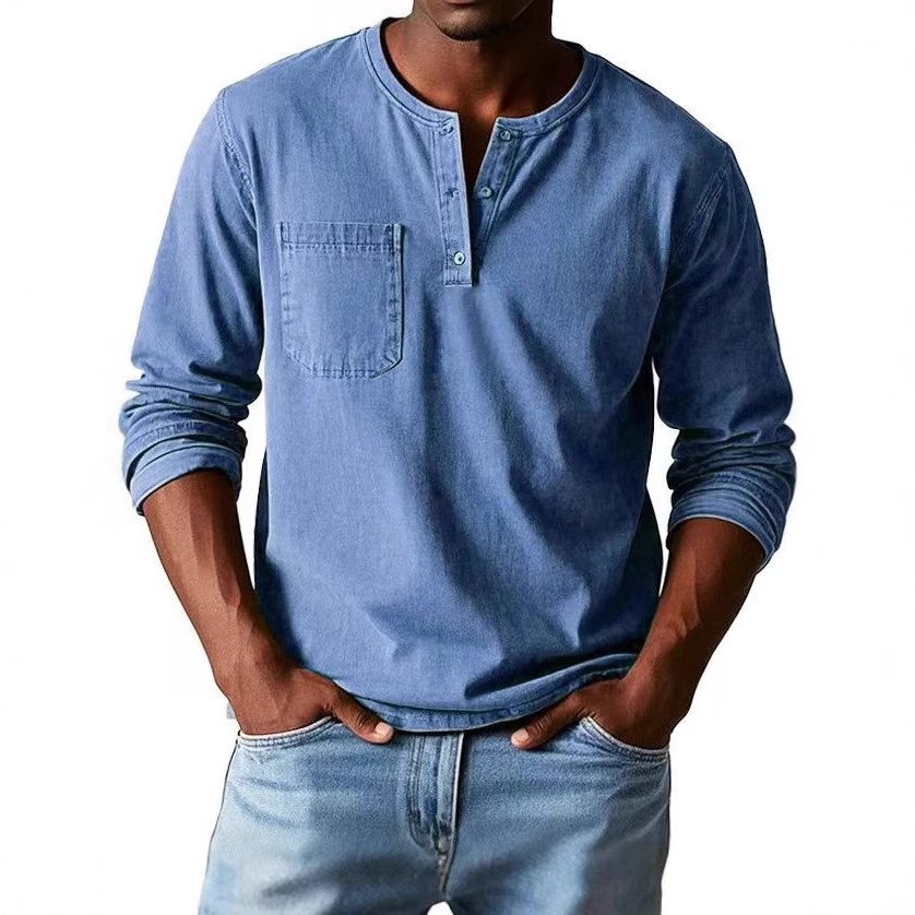 亚马逊跨境男士秋冬圆领长袖恤修身透气套头休闲长袖打底衫-上衣