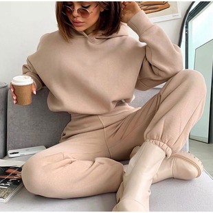 连帽卫衣休闲运动套装 跨境独立站外贸欧美女装 秋冬新款