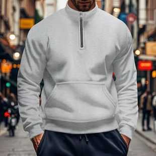 休闲 卫衣男时尚 欧美风跨境秋季 爆品半开拉链高领兜兜带子长袖