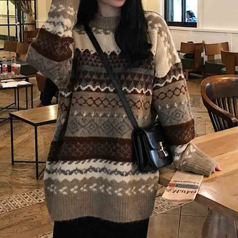 复古日系圆领套头毛衣女秋冬款韩版宽松长袖针织外套,个性定制/设计服务/DIY,连衣裙加工定制,淘宝优惠券,粉丝福利购,淘宝优惠卷