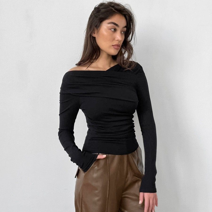 黑色磨毛针织恤不规则领气质百搭通勤女士上衣秋冬新款跨境,个性定制/设计服务/DIY,连衣裙加工定制,淘宝优惠券,粉丝福利购,淘宝优惠卷