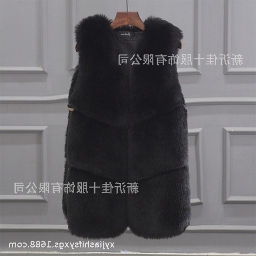 海宁新款仿狐狸毛皮草马甲女中长款节修身四扣外套毛毛冬款
