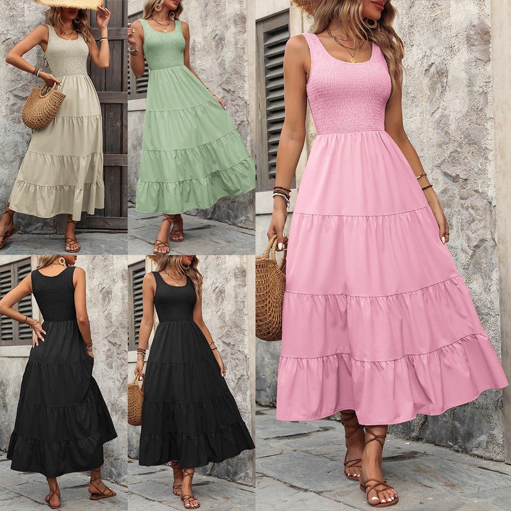 夏季欧美外贸跨境女装亚马逊吊带裙抽褶拼接字大摆连衣裙,个性定制/设计服务/DIY,连衣裙加工定制,淘宝优惠券,粉丝福利购,淘宝优惠卷