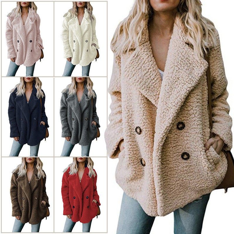 亚马逊秋冬女装翻领双排扣宽松羊羔毛绒衣羊羔绒外套女,个性定制/设计服务/DIY,连衣裙加工定制,淘宝优惠券,粉丝福利购,淘宝优惠卷