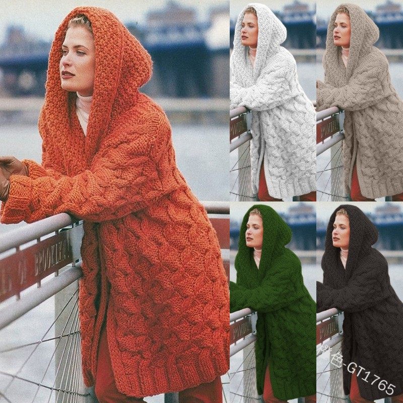跨境亚马逊新品秋冬新款欧美女装开衫麻花编加厚百搭连帽毛衣,个性定制/设计服务/DIY,连衣裙加工定制,淘宝优惠券,粉丝福利购,淘宝优惠卷