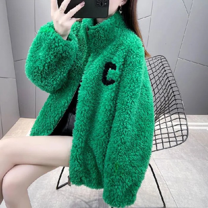 绣花字母双面绒拉链卫衣女装冬季保暖半高领开衫拉链加厚抓绒外套