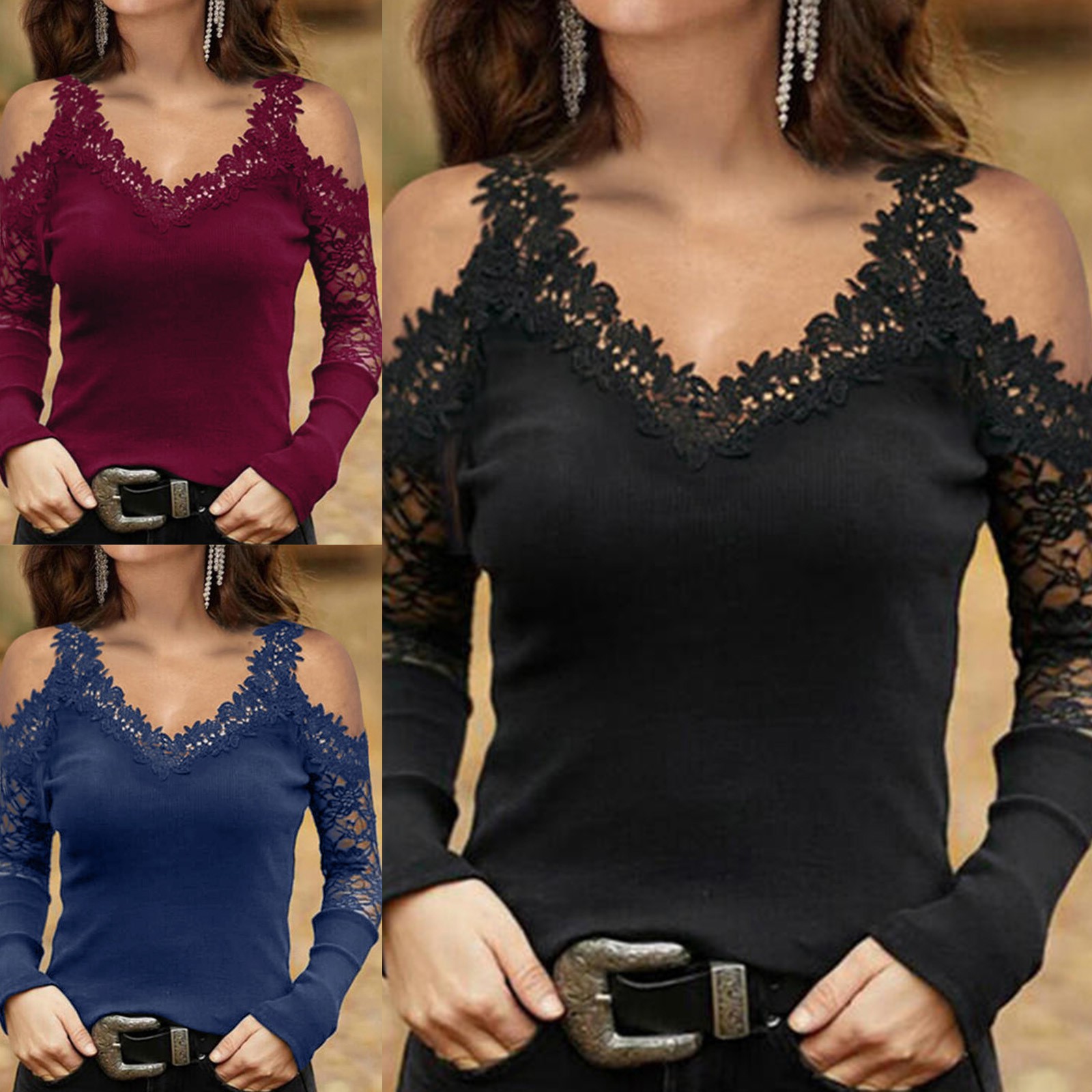 实拍外贸新款女装套头花边蕾丝吊带领网纱打底衫大量现货