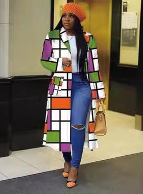 跨境外贸秋气质通勤撞色条纹黄色女外套欧美版风衣清仓甩卖