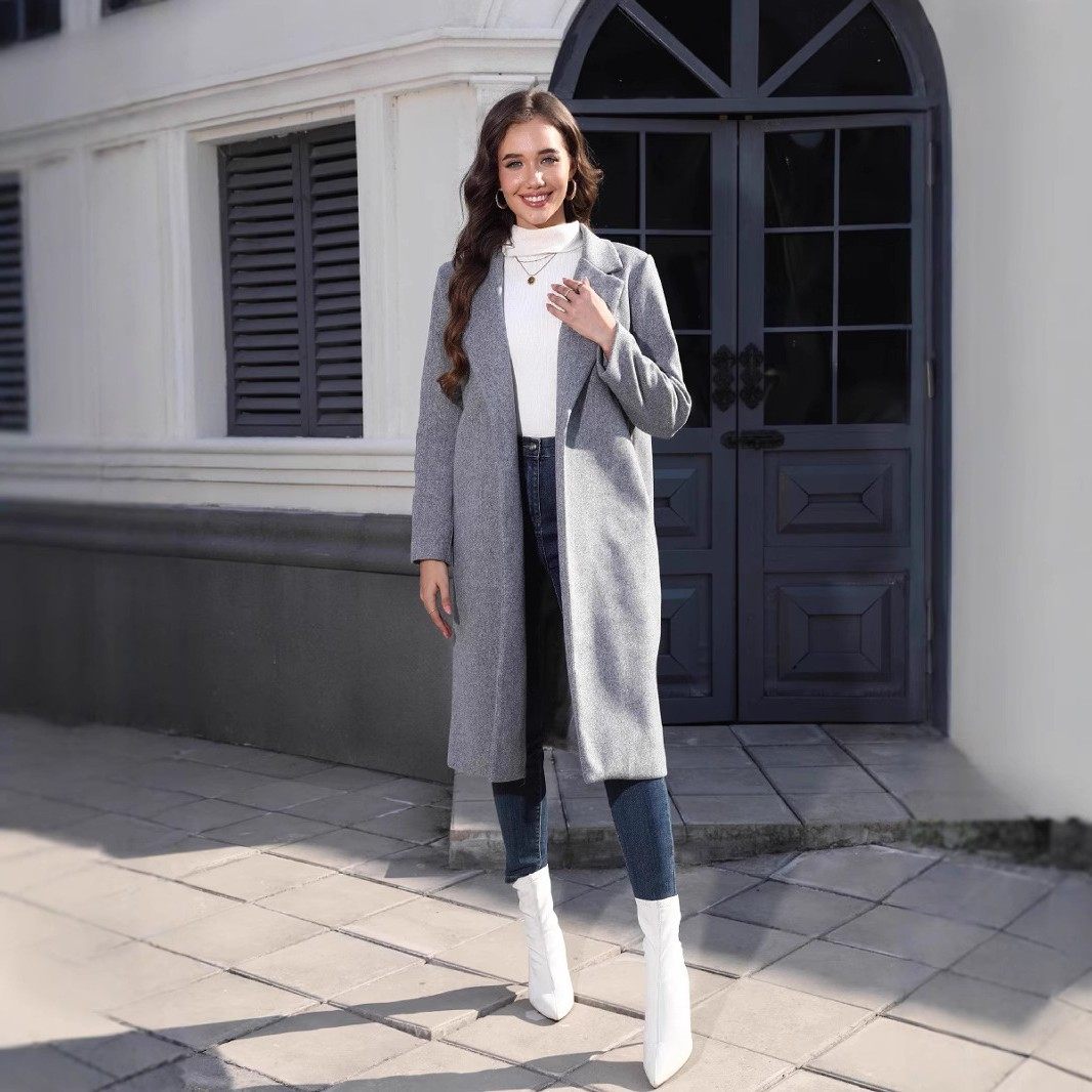 秋季新款欧美亚马逊跨境爆款开衫长款翻领长袖毛呢大衣女,个性定制/设计服务/DIY,连衣裙加工定制,淘宝优惠券,粉丝福利购,淘宝优惠卷