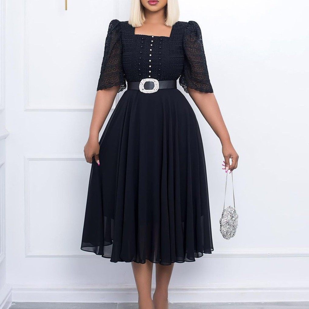 送腰带跨境新款欧美时尚拼接雪纺钉珠名媛非洲外贸连衣裙,模玩/动漫/周边/娃圈三坑/桌游,lolita洛丽塔连衣裙,淘宝优惠券,粉丝福利购,淘宝优惠卷