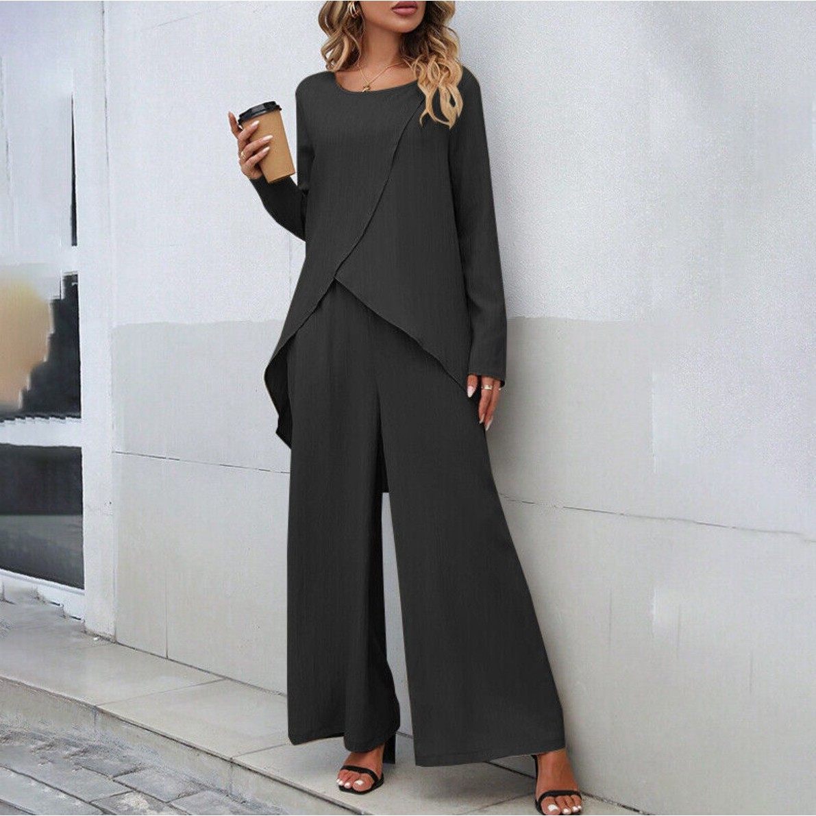 现货欧美新品女装时尚休闲交叉大码不规则长袖套装阔腿裤套装,个性定制/设计服务/DIY,连衣裙加工定制,淘宝优惠券,粉丝福利购,淘宝优惠卷