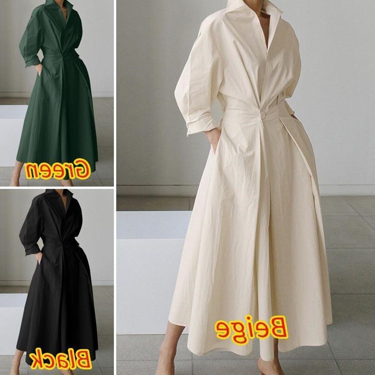 欧美新款跨境亚马逊宽松纯色三色显瘦气质学院长款女装连衣裙