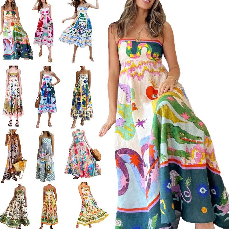 速卖通夏季欧美女装新款气质优雅高腰印花吊带休闲时尚连衣裙,个性定制/设计服务/DIY,连衣裙加工定制,淘宝优惠券,粉丝福利购,淘宝优惠卷