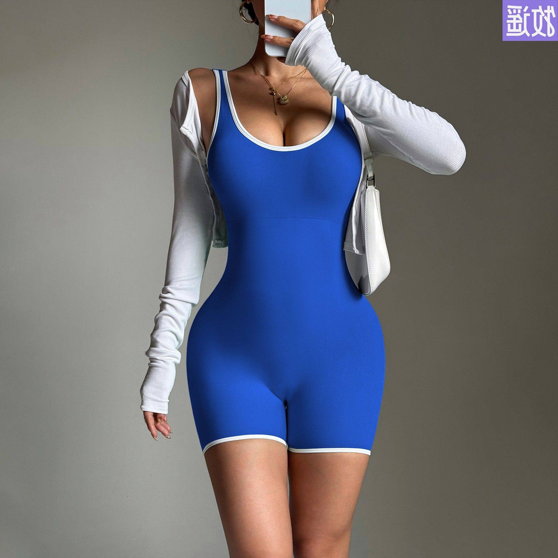 跨境 撞色性感背瑜伽服连体衣短裤含胸垫收腰背心运动健身连体裤,个性定制/设计服务/DIY,连衣裙加工定制,淘宝优惠券,粉丝福利购,淘宝优惠卷