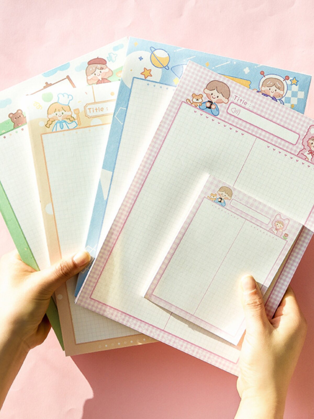 XIAO TU TU LE 작은 신선한 메모 용지 찢을 수 있는 메모 메모 패드 격자 무늬 수첩 장식 재료 종이
