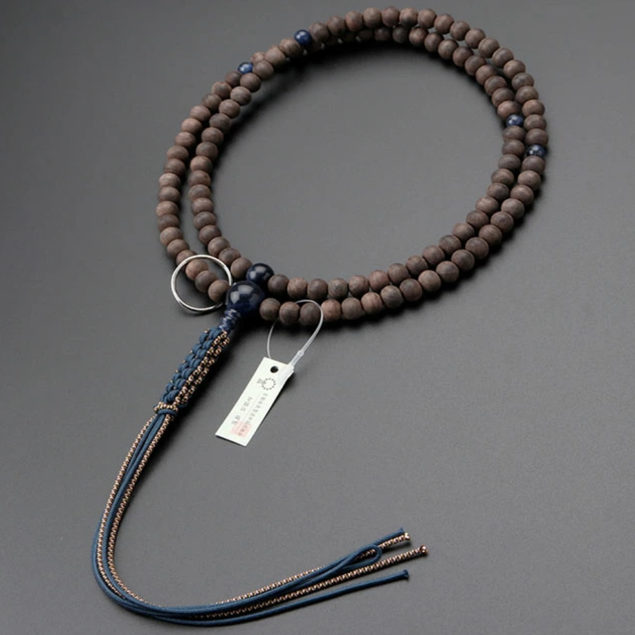 日本京都制黑檀方钠石108颗曹洞宗正绢银环手持佛珠手串男用念珠