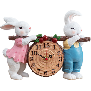 慧心巧聚兔子台钟桌面座钟卧室装饰钟表家居饰品电视柜摆件装饰钟