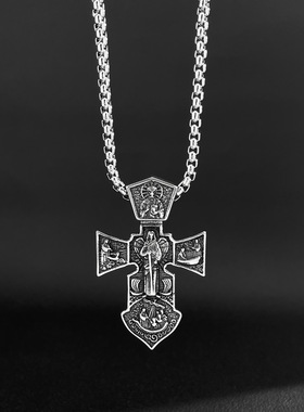 欧美跨境个性嘻哈冷淡风钛钢男士项链不锈钢铸造潮流十字架吊坠男