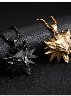 马来西亚热销电影周边饰品巫师3狼头吊坠钛钢铸造金刚狼头项链男