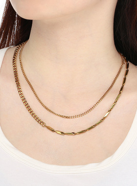 欧美INS个性设计古巴链叠戴钛钢项链女不掉色淬火项链男士高级感