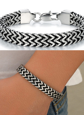 欧美热销时尚编织嘻哈不锈钢双排龙骨链手链钛钢高街男款古巴手链
