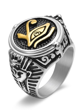 跨境北欧古埃及法老荷鲁斯之眼钛钢指环男潮人嘻哈不掉色食指戒指