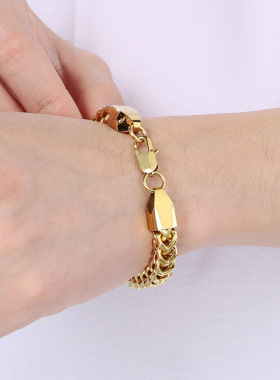 速卖通高级感不锈钢正反链手链男霸气个性古巴链钛钢龙骨链不掉色