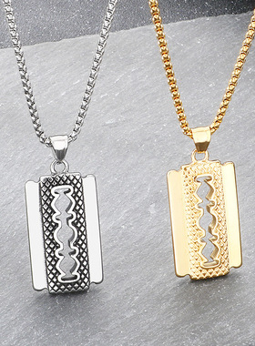 跨境复古嘻哈小众刮胡刀片吊坠欧美个性不锈钢男款街头朋克项链男