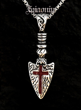 欧美跨境嘻哈痞帅十字架吊坠男士钛钢新维京长矛不锈钢项链不掉色
