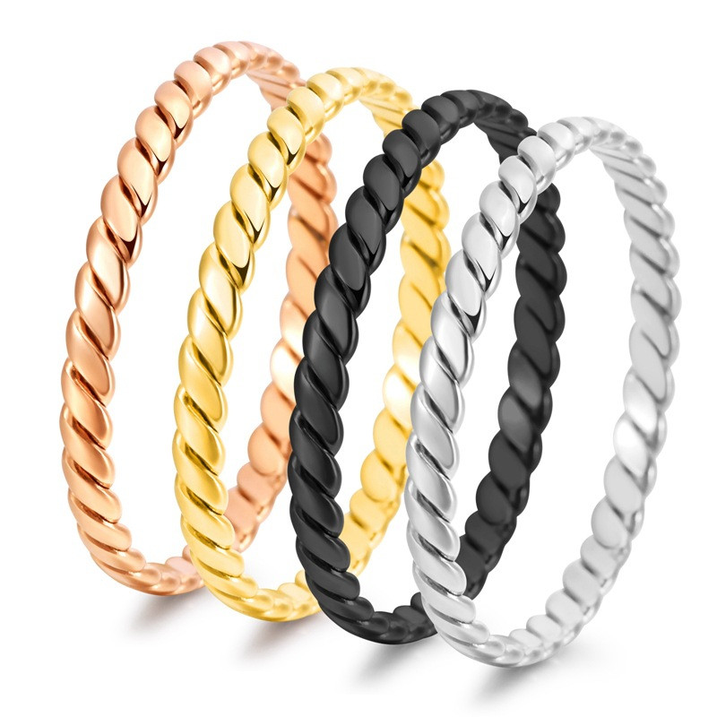 欧美时尚小香风编织线戒指女士钛钢简约细款食指指环不掉色尾戒子