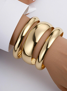 3pcs Bangle Bracelet 夸张个性素圈光面手镯3件套小众圆形女手镯