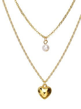 Love Necklace简约复古女饰品创意欧美风多层叠戴珍珠爱心项链