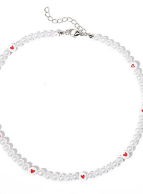 Necklace Jewelry Set Choker粉桃心仿珍珠项链复古气质ins小香风
