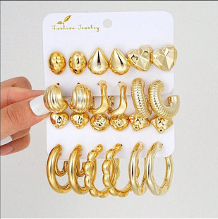 12pcs Ear Stud Earring Gift Jewelry欧美爱心耳环不规则CCB水滴